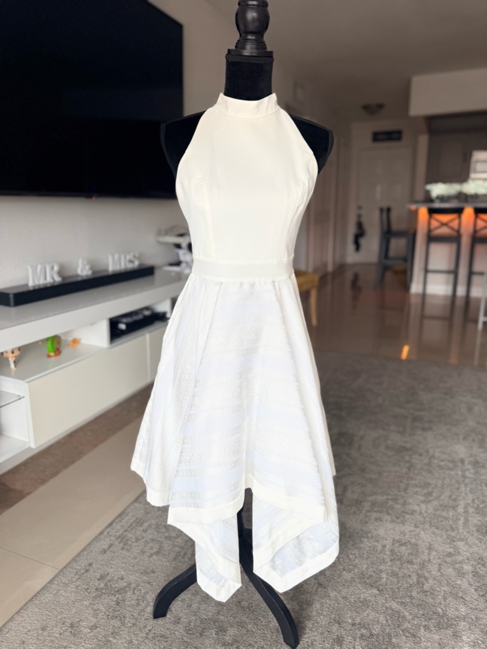 Ted Baker White Halter Handkerchief Hem Dress